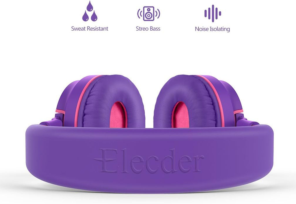 I36 Kids Headphones Children Girls Boys Teens Foldable Adjustable on Ear Headphones 3.5Mm Jack Compatible Cellphones Computer Kindle MP3/4 School Tablet Purple/Red