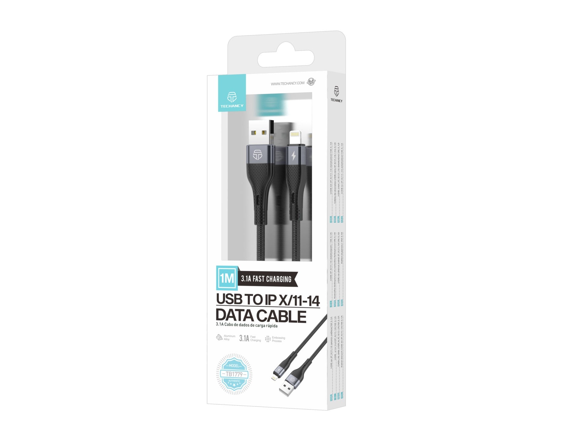 Cabo De Dados Usb Lightning Preto TB1779, Carregamento Rápido De 3,1 A, Suporta Transferência De Dados De 480 Mbps