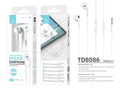 Techancy Auscultadores Intra-Auriculares Brancos 1.2m TD8086 Com Cabo E Microfone, Auscultadores Para Música De 3,5 Mm